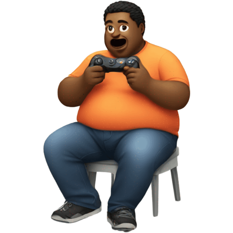 fat guy playing video games while eating emoji