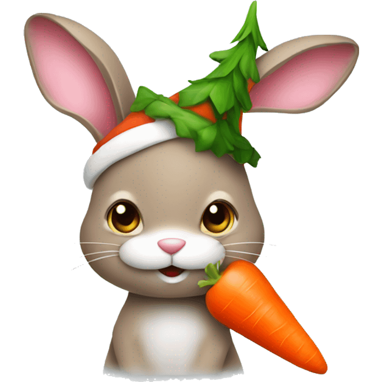 Bunny wearing Xmas hat and carrot emoji