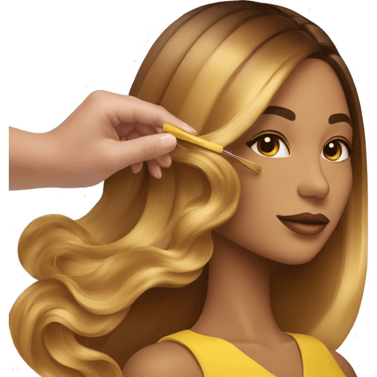 yellow skin stylist doing a balayage to a yellow skin person a caramel balayage emoji