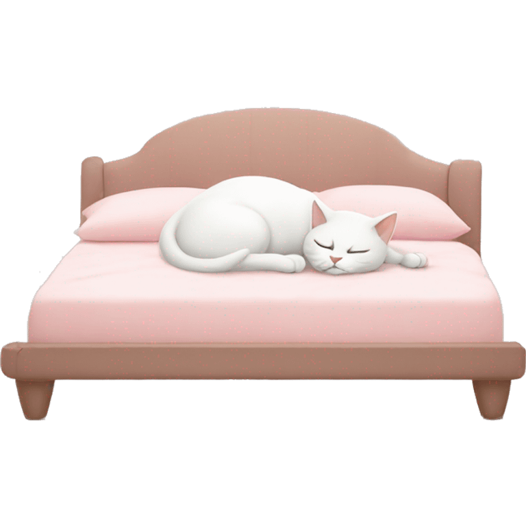 white cat sleeping on light pink bed emoji