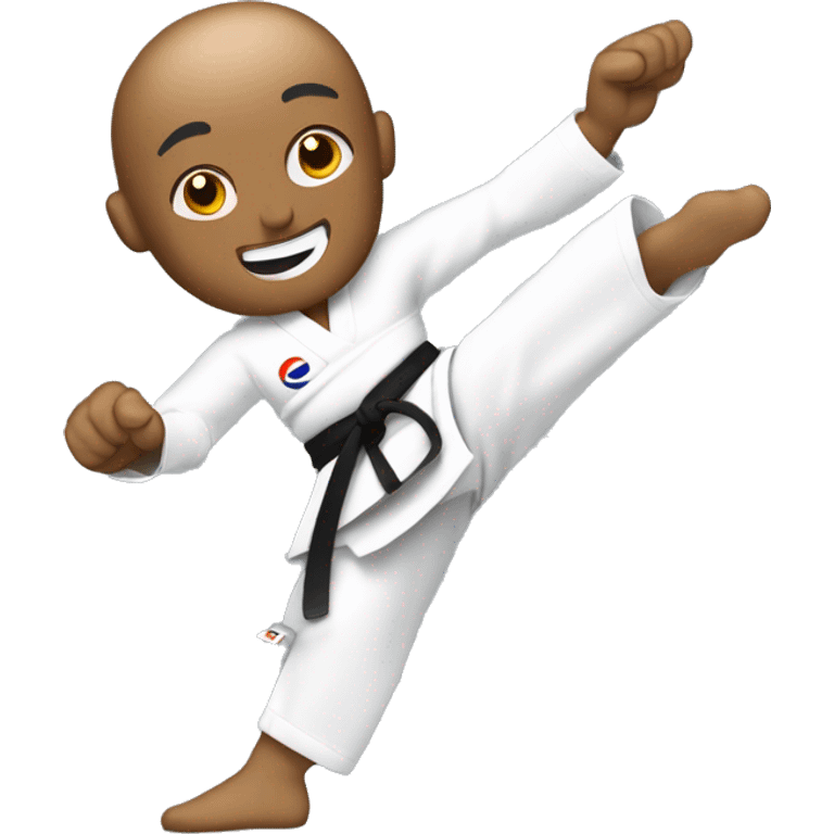 Una persona practicando Taekwondo, con un brazo amputado. Sus movimientos son elegantes y determinados, demostrando habilidad y pasión por este arte marcial. emoji