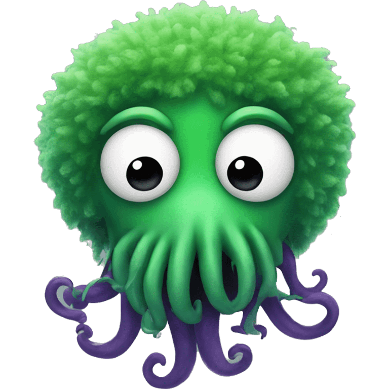 A green fuzzy dude with tentacles for a mouth emoji