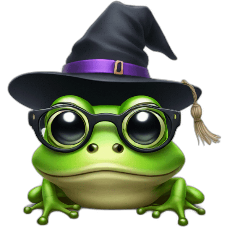 a frog wearing glasses and witch hat emoji