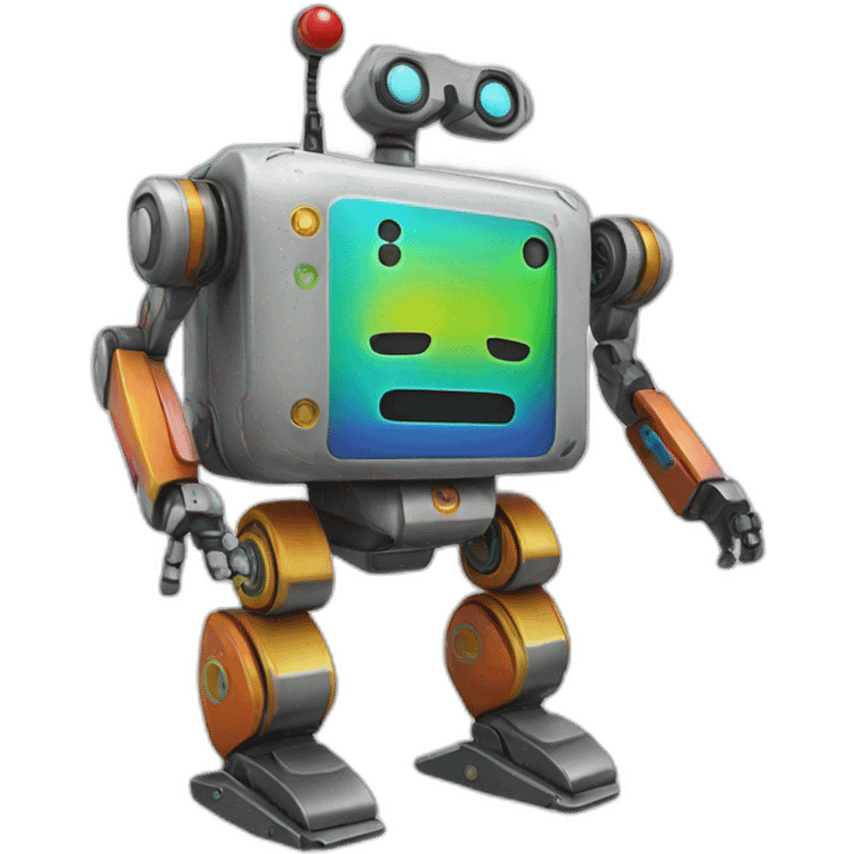 a cheerful multi-colored jumping robot emoji