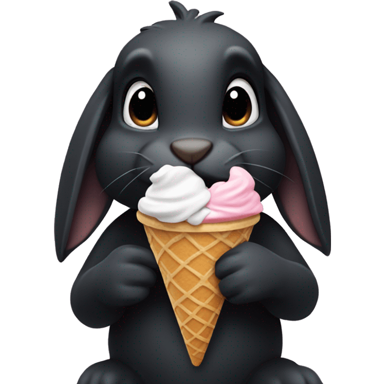 Black bunny eating a ice cream  emoji