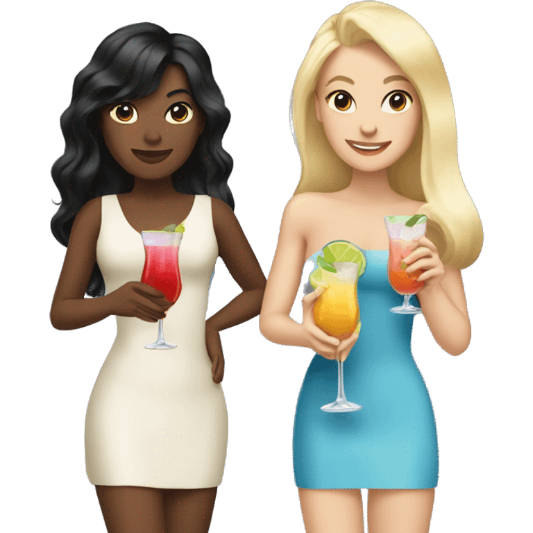 Blonde and black hair girls holding cocktails  emoji