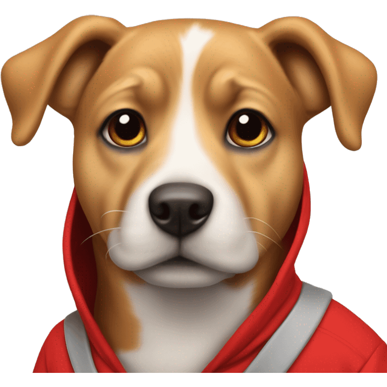 A dog with a red hoodie ￼ emoji