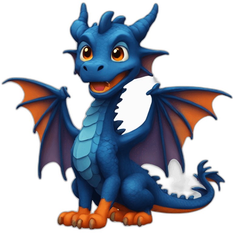 Really dark blue dragon with orange wings emoji