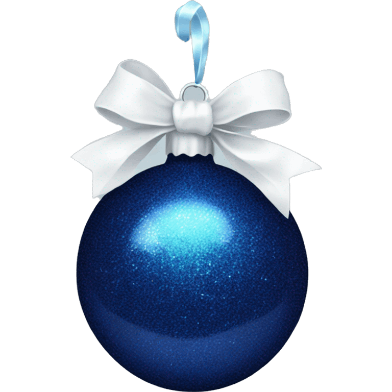 Dark blue sparkly christmas bulb with white bow emoji