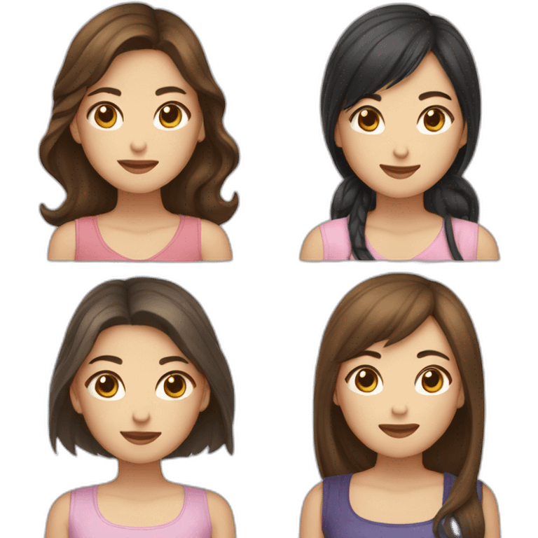 Two girls with brown hair, one with short hair, second asian with long hair emoji