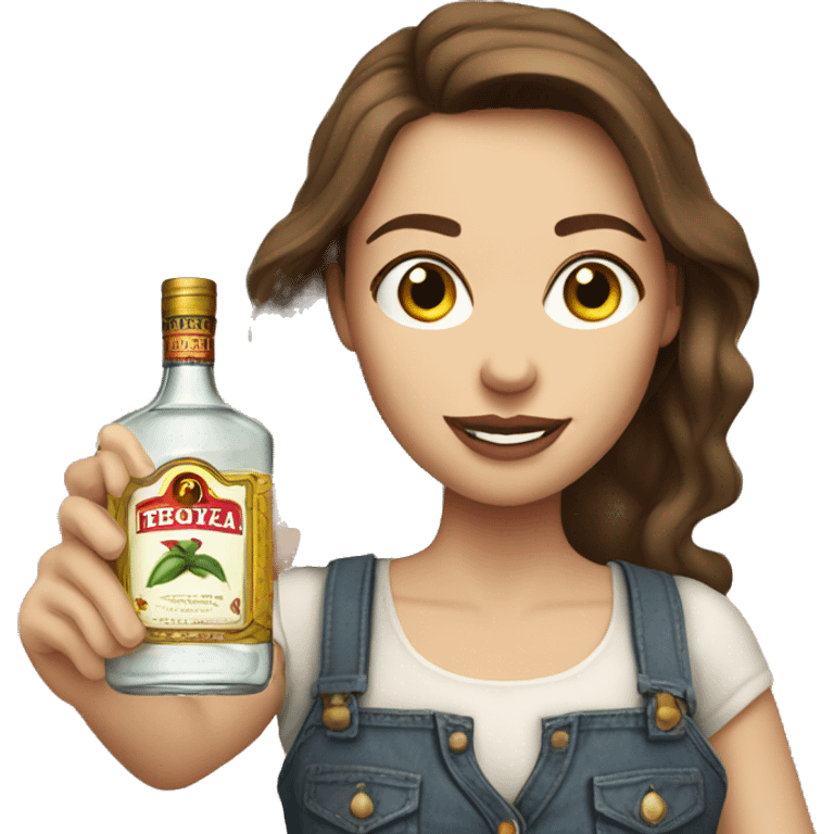 Pale woman, country girl, with brown hair and holding tequila  emoji