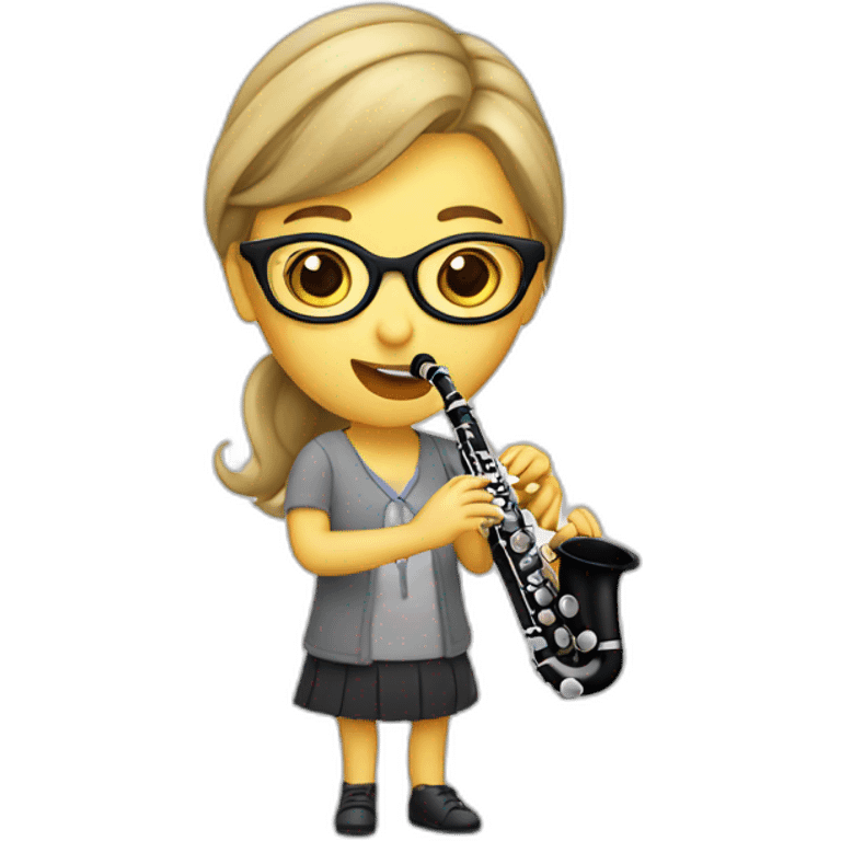 caucasian girl with glasses playing a clarinet emoji