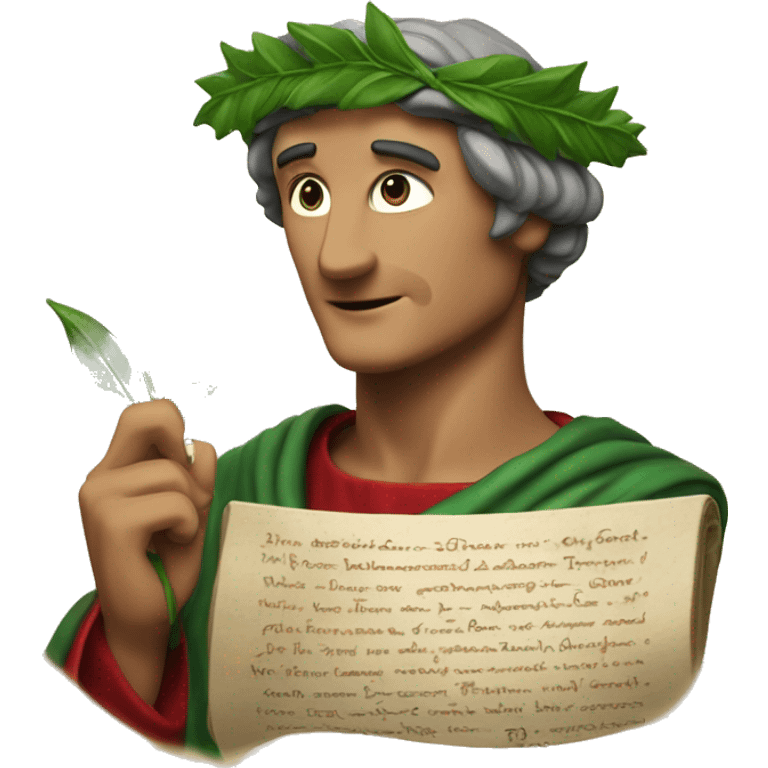 Dante Alighieri with a green laurel wreath on his head and holding a scroll in his hand emoji