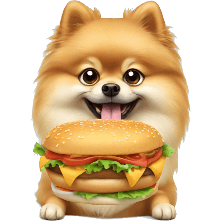 Pomeranian eating hamburger  emoji