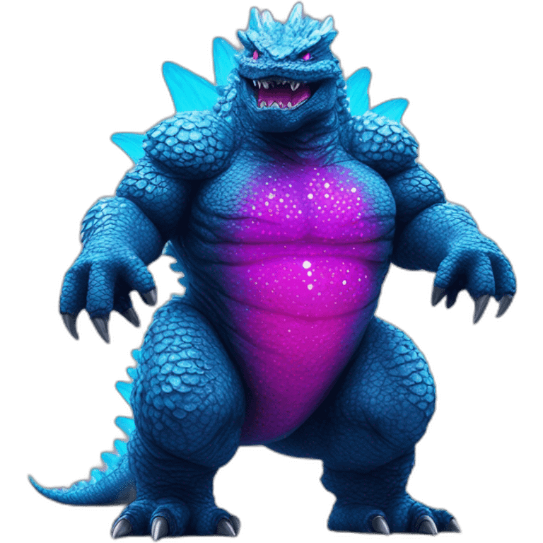 Blue godzilla with cyan crystals on its back and magenta eyes emoji