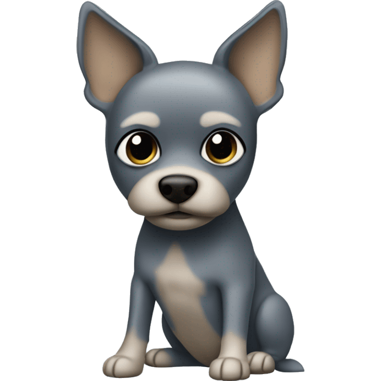 gray toy terrier with gray eyes in a blue sweater sitting upright emoji