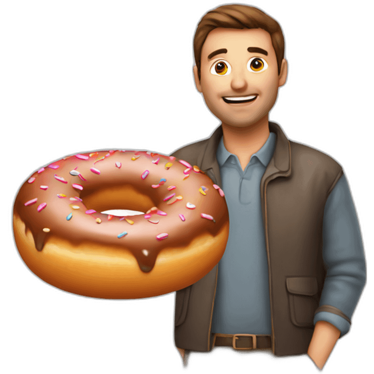 Man looking through doughnut hole, doughnut in hand. emoji