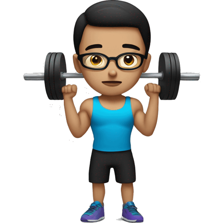 brunette boy with glasses practicing deadlift  emoji