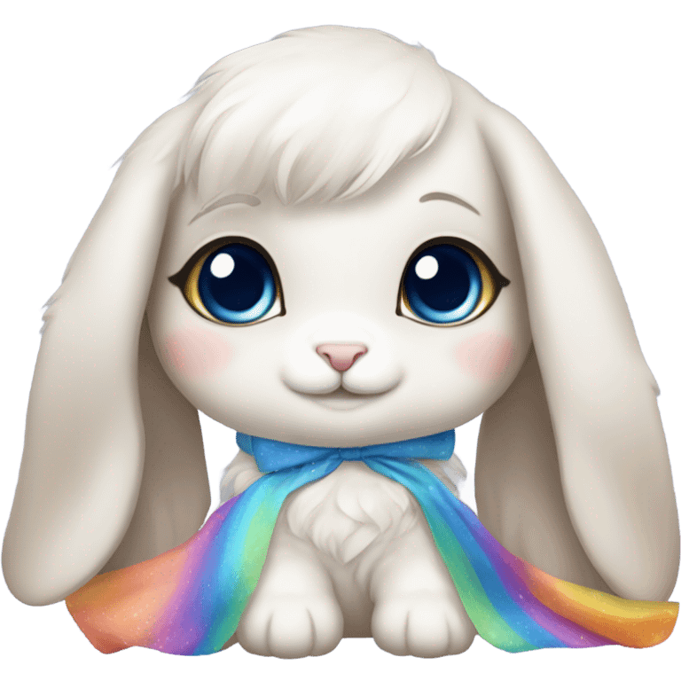 Cute holland lop bunny with big blue eyes wearing rainbow dress emoji