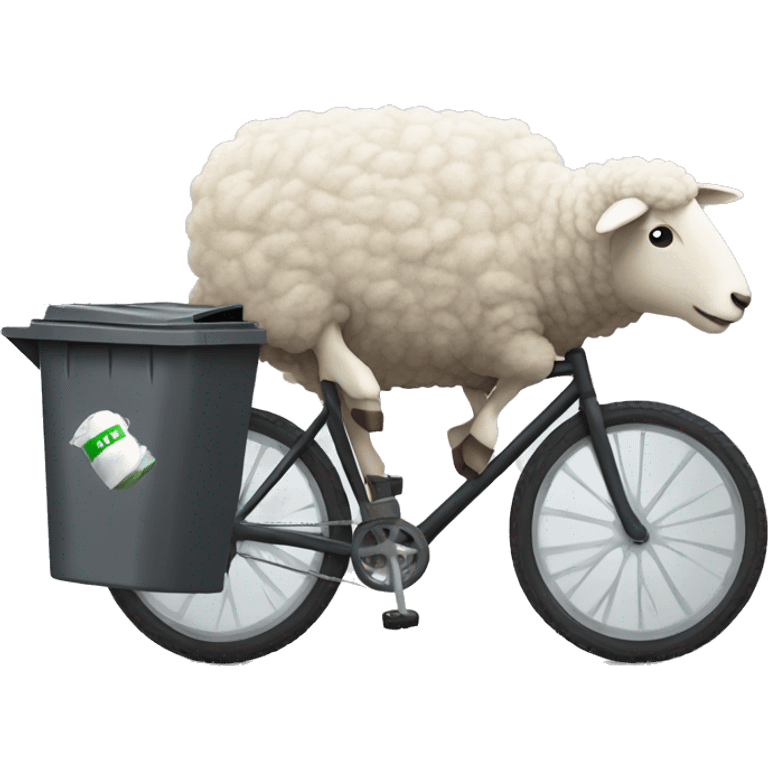 Sheep on bike hitting trash cans  emoji