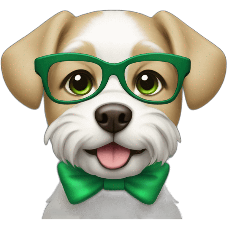 medium-bege-and-white-dog-with-green-eyes-and-glasses-and-green-bow emoji