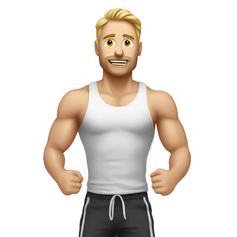 Create a white man in a tank top jumping rope. Make his name Sex machine emoji