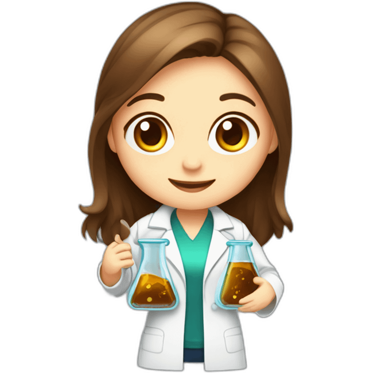 Cute Chemist Lab girl long brown hair chemistry analysis experiment holding flask emoji