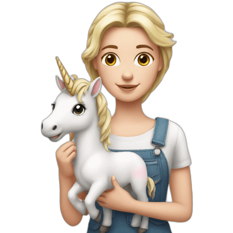 White Girl holding a unicorn emoji