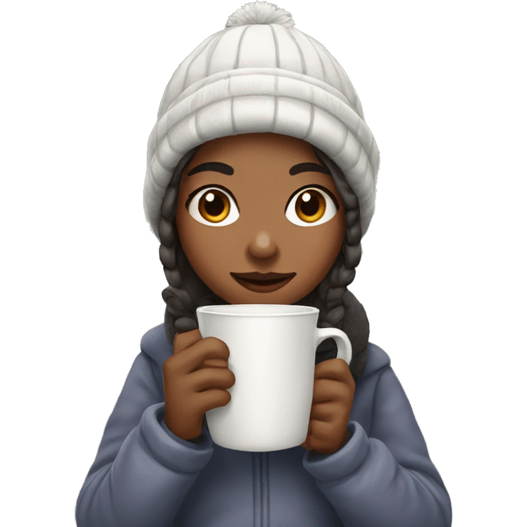 girl dressed for winter drinking hot chocolate  emoji