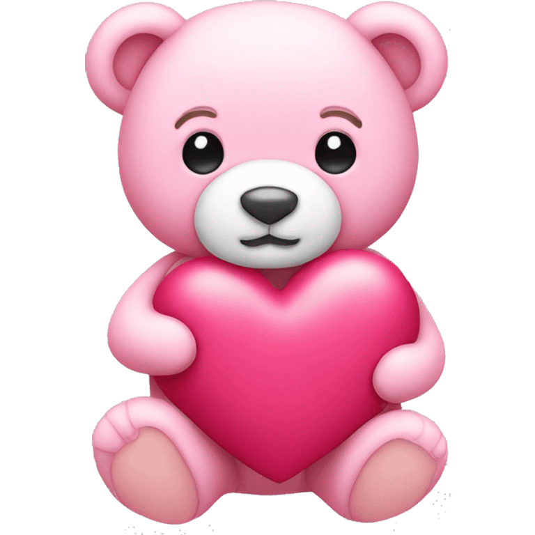 a pink teddy bear holding a heart emoji