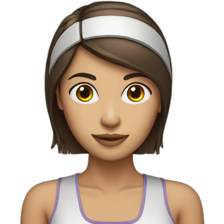 middle length straight hair brunette woman with headband and computer emoji