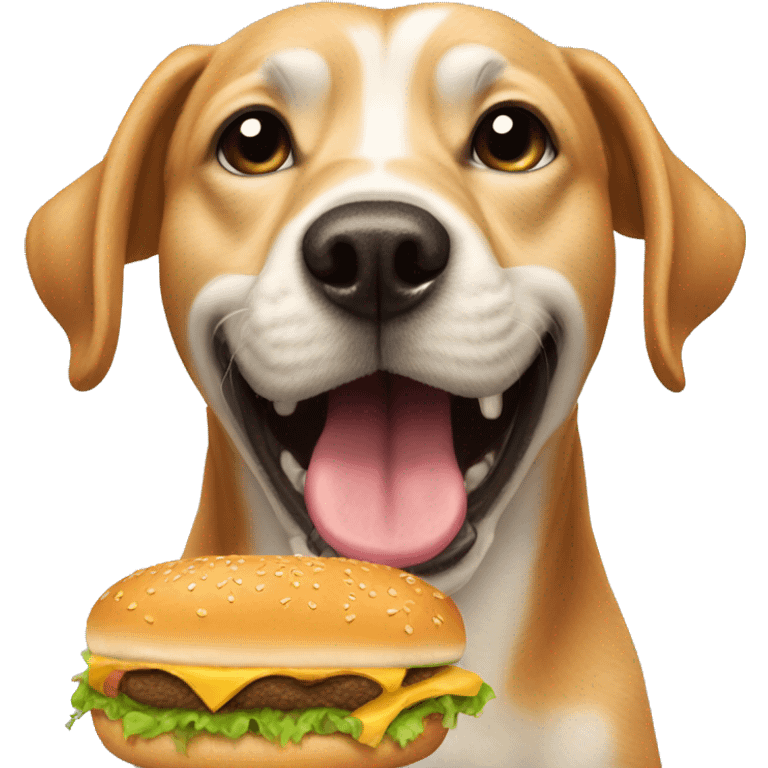 a dog eating a hamburger  emoji