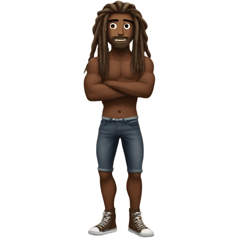 Flexing brown with tattoos and long dreadlocks  emoji