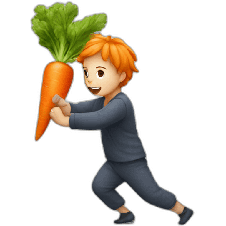 Small person fighting a carrot emoji