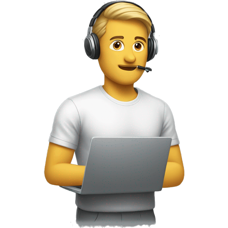 man with laptop headphones phone only upper part of body  emoji