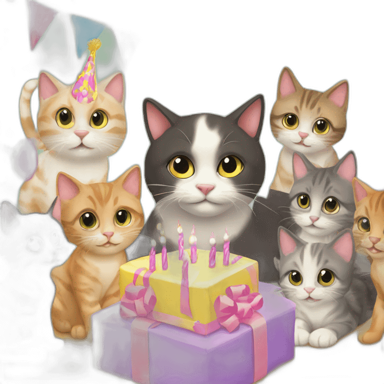 cat surrounded by kittens at a birthday party emoji