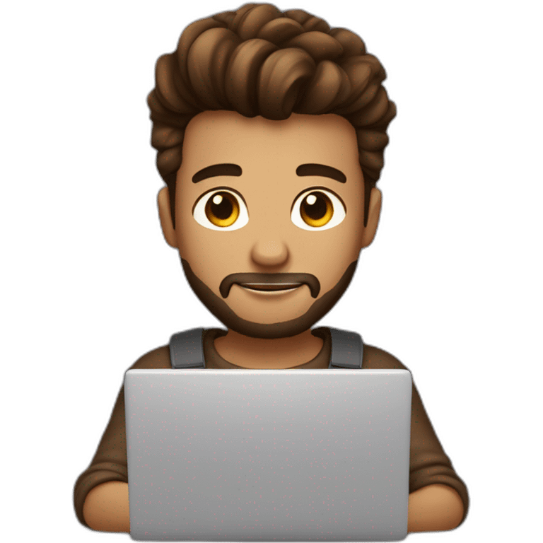 Cute programmer on his laptop with lighted skin a brown quiff and brown eyes and very little beard  emoji