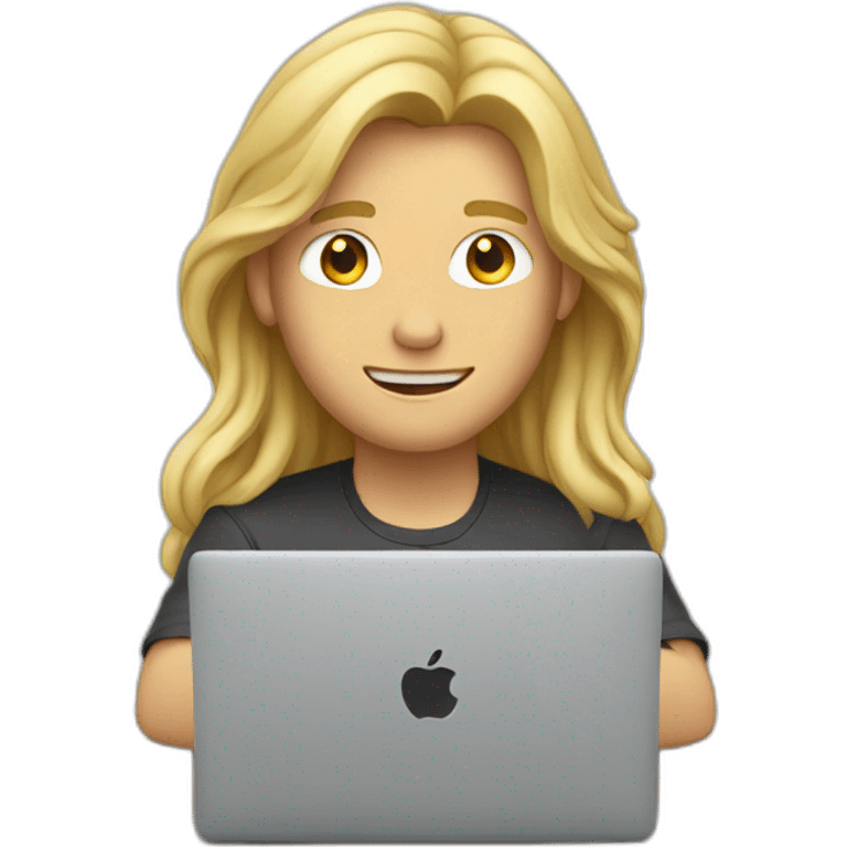 blond guy with long hair doing code on a macbook emoji