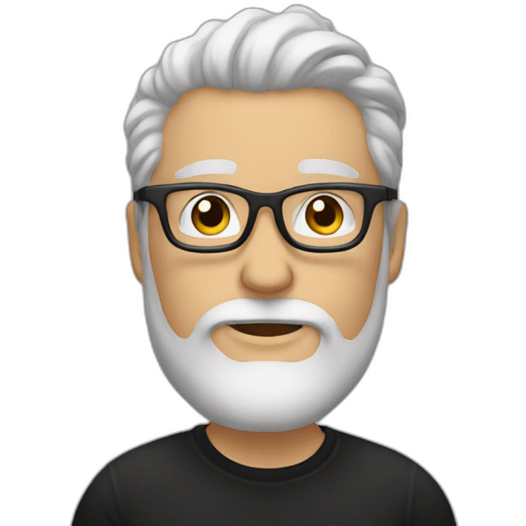 White Man with clear glasses and a black tshirt and a man bun and beard emoji