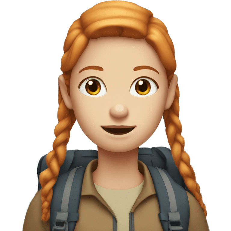 Ginger girl with straight hair and blue eyes On a hike emoji