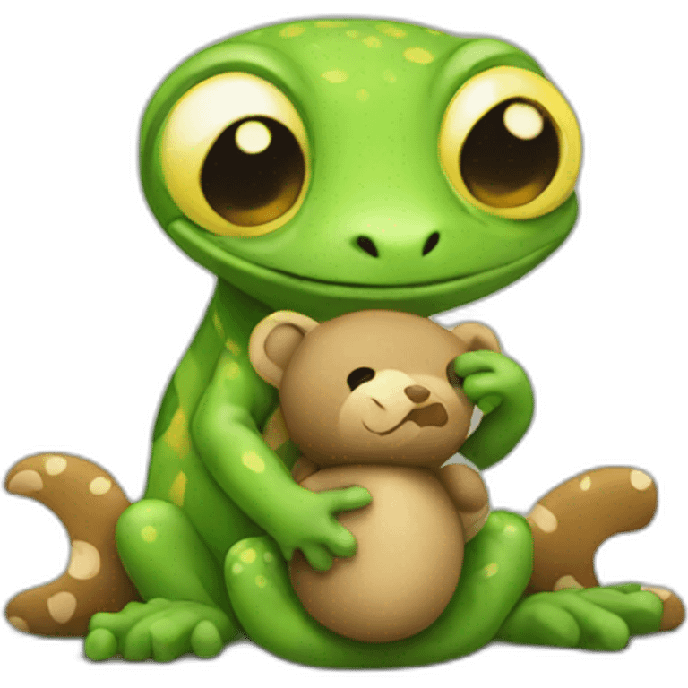 sad gecko holding teddy bear emoji