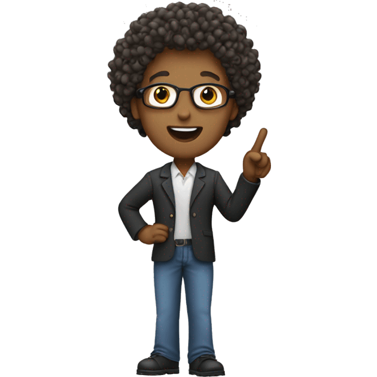 teacher with curly hair standing up pointing emoji