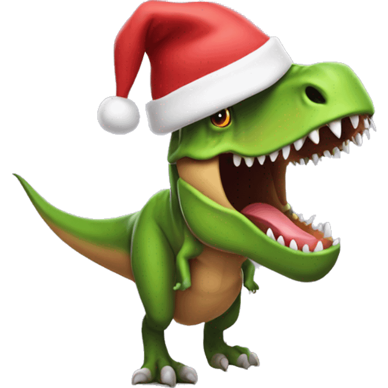 A t-Rex wherein a Santa hat emoji