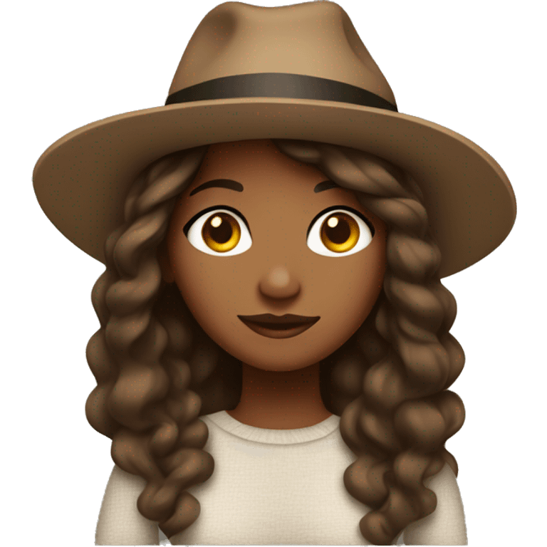 Brown girl, straight hair with a hat emoji