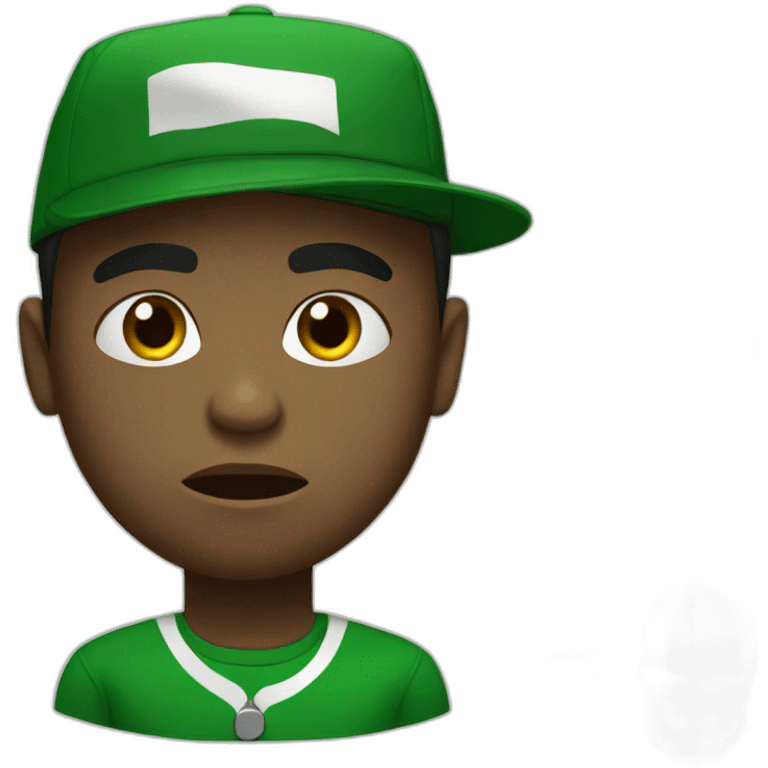 Angry black man with a scar on his right eye wearing a cap with the Nigerian flag emoji