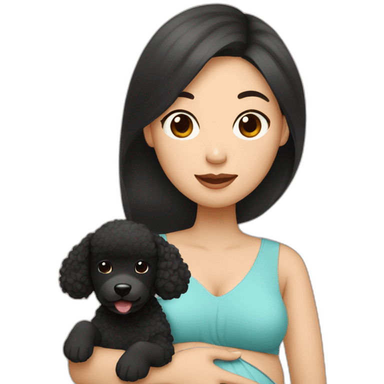 a asian pregnant woman with black poodle emoji