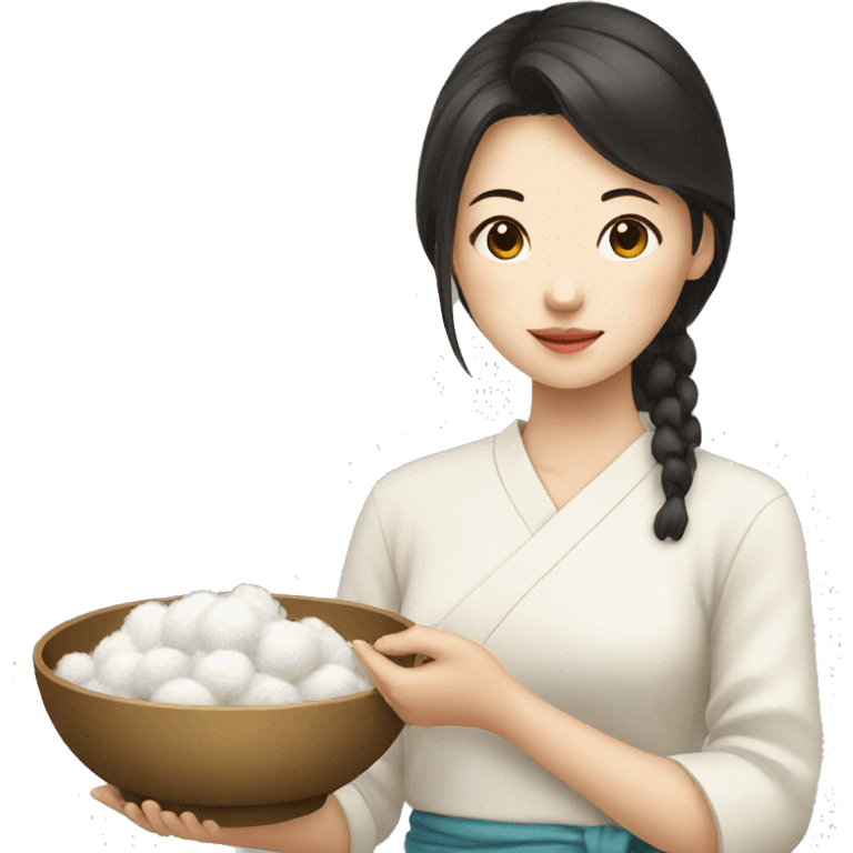 Chinese girl holding a bowl of cotton emoji