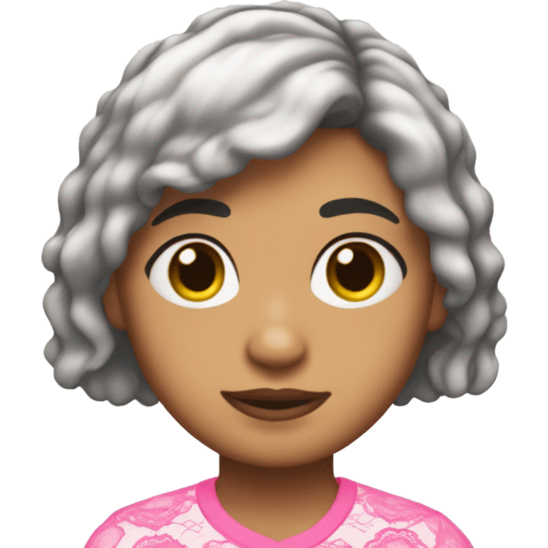 Mexican 14-year old girl with a short modern shag haircut & a pink lace top pajama. emoji