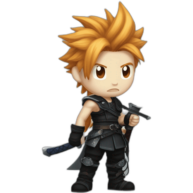 Ginger cloud strife with midgar clothes black and sword  emoji