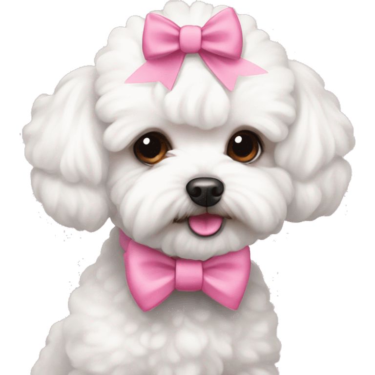 cute white maltipoo with pink bows on her ears  emoji